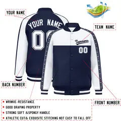 White Navy K-Ribbon Raglan Color Block Varsity Letterman Jacket 2