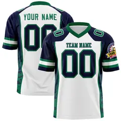 White Navy-Kelly Green Raglan Sleeves Side Pattern Football Jersey 1