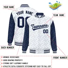 White Navy L Pattern Raglan Varsity Letterman Baseball Jacket 2