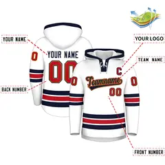 White Navy Lace-Up Neck Hockey Hoodie Classic Style 2