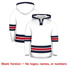 White Navy Lace-Up Neck Hockey Hoodie Classic Style 7