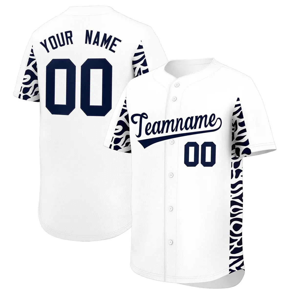 White Navy Leopard Graffiti Side Design Baseball Jersey