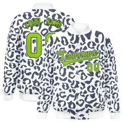 White Navy Leopard Graffiti Varsity Letterman Jacket 1