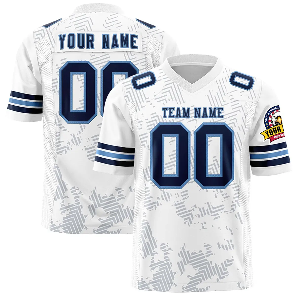 White Navy-Light Blue Graffiti Line Football Jersey