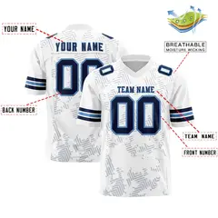 White Navy-Light Blue Graffiti Line Football Jersey 2