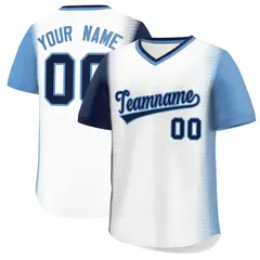 White Navy-Light Blue Raglan Pullover Baseball Jersey