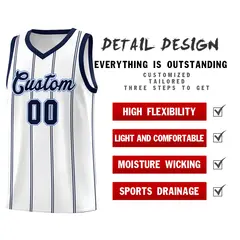 White Navy Light Blue Vertical Stripes Basketball Jersey Set 2