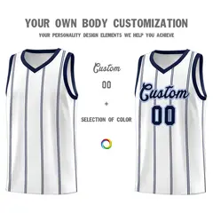 White Navy Light Blue Vertical Stripes Basketball Jersey Set 3