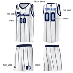 White Navy Light Blue Vertical Stripes Basketball Jersey Set 5