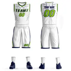White Navy-Light Green Graffiti Claw Pattern Basketball Jersey