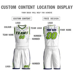 White Navy-Light Green Graffiti Claw Pattern Basketball Jersey 3