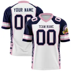 White Navy-Light Pink Raglan Side Pattern Football Jersey 1