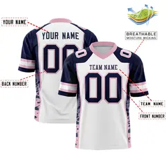 White Navy-Light Pink Raglan Side Pattern Football Jersey 2