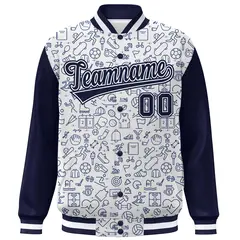 White Navy Line Graffiti Raglan Varsity Letterman Jacket 3