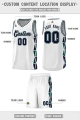 White Navy-Midnight Green Triangle Splicing Basketball Jersey 2