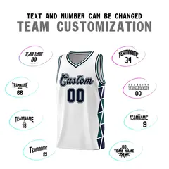 White Navy-Midnight Green Triangle Splicing Basketball Jersey 3