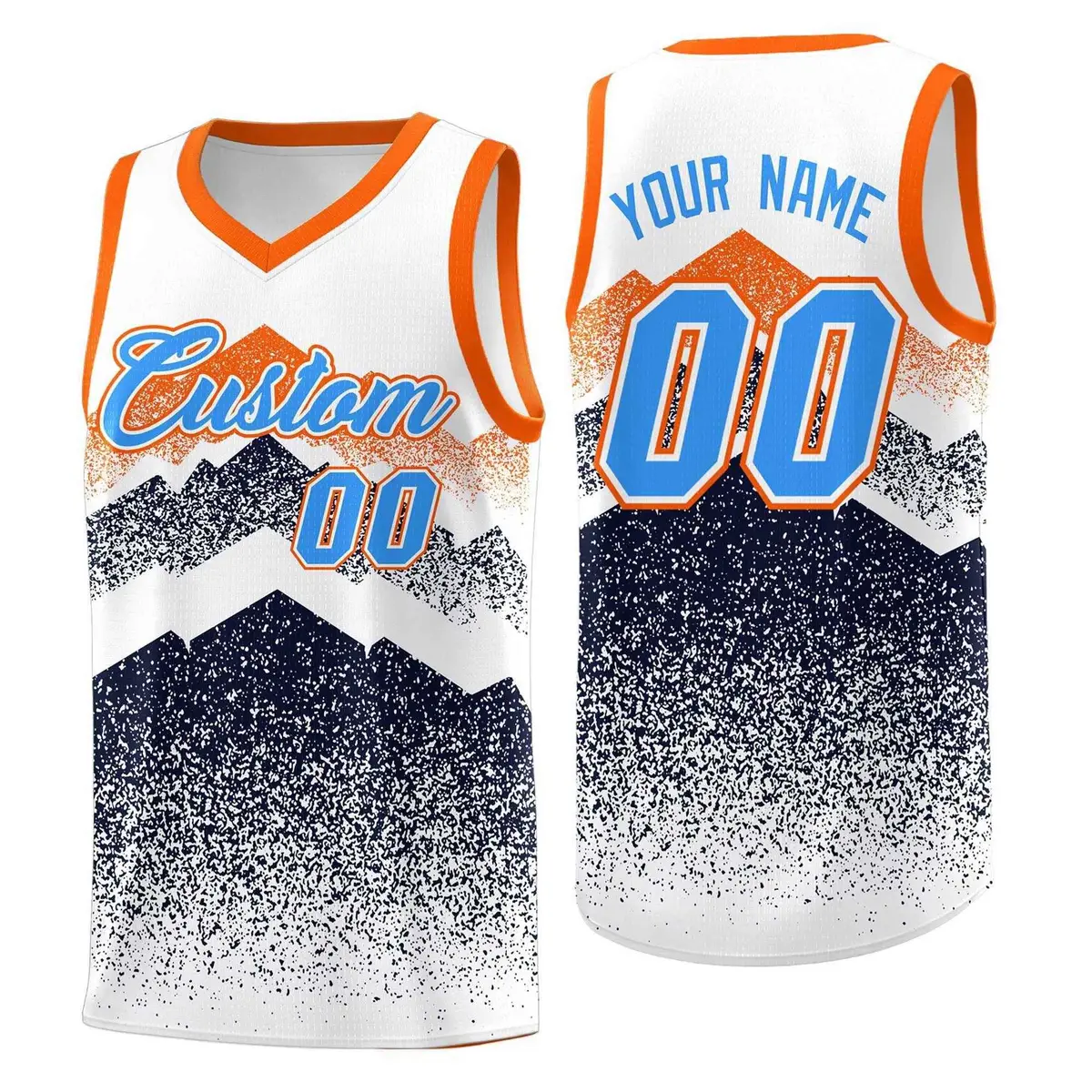 White Navy Mountain Fade Gradient Fashion Basketball Jersey