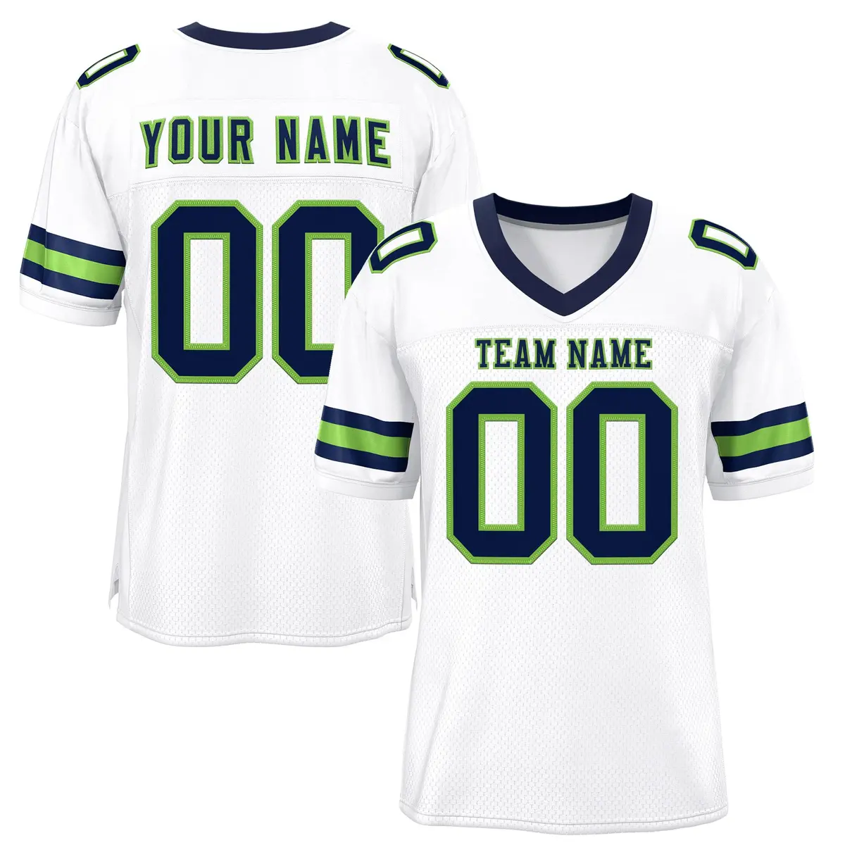 White Navy-Neon Green Classic Mesh Authentic Football Jersey