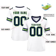 White Navy-Neon Green Classic Mesh Authentic Football Jersey 2