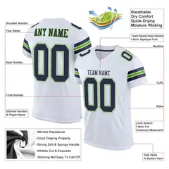 White Navy-Neon Green Classic Mesh Authentic Football Jersey 2