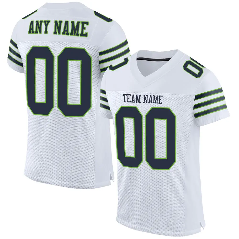 White Navy-Neon Green Classic Mesh Authentic Football Jersey
