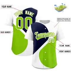 White Navy-Neon Green Color Block Half Heart Baseball Jersey 2