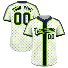 White Navy-Neon Green Plaid Authentic Baseball Jersey