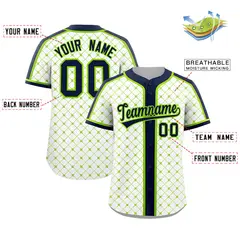 White Navy-Neon Green Plaid Authentic Baseball Jersey 2