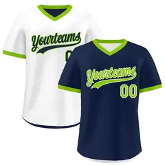 White Navy Neon Green Reversible Pullover Baseball Jersey
