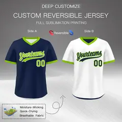 White Navy Neon Green Reversible Pullover Baseball Jersey 2