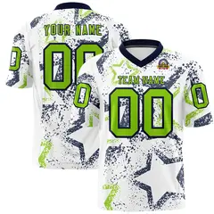 White Navy-Neon Green Star Graffiti Football Jersey 1