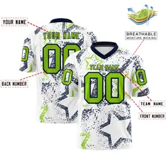 White Navy-Neon Green Star Graffiti Football Jersey 2