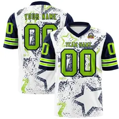 White Navy-Neon Green Star Pattern Authentic Football Jersey 1