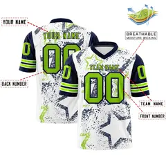 White Navy-Neon Green Star Pattern Authentic Football Jersey 2
