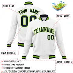 White Navy-Neon Green Varsity Full-Snap Letterman Jacket 4