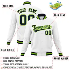 White Navy-Neon Green Varsity Full-Snap Letterman Jacket 4