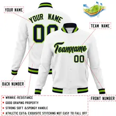 White Navy-Neon Green Varsity Full-Snap Letterman Jacket 4