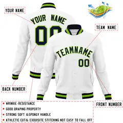 White Navy-Neon Green Varsity Full-Snap Letterman Jacket 4