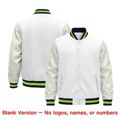 White Navy Neon Green Varsity Jacket with Faux Leather Sleeves 6