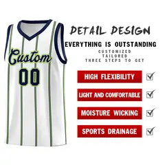 White Navy Neon Green Vertical Stripes Basketball Jersey Set 2