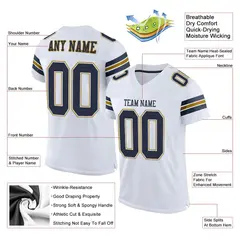 White Navy-Old Gold Classic Mesh Authentic Football Jersey 2