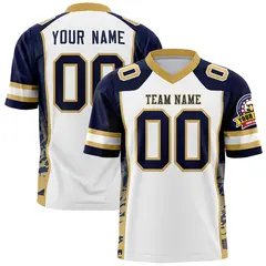 White Navy-Old Gold Raglan Side Pattern Football Jersey