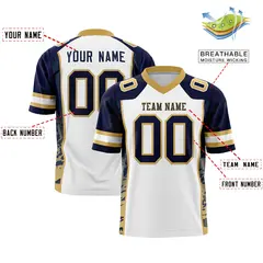 White Navy-Old Gold Raglan Side Pattern Football Jersey 2