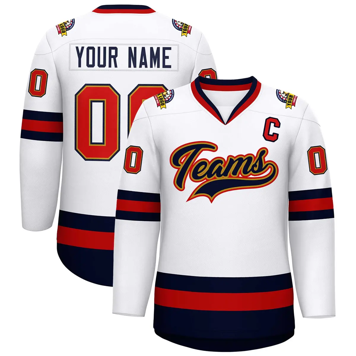 White Navy Old Gold-Red Classic Hockey Jersey
