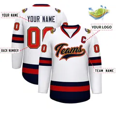 White Navy Old Gold-Red Classic Hockey Jersey 2