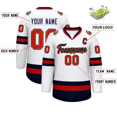 White Navy Old Gold-Red Classic Hockey Jersey 2