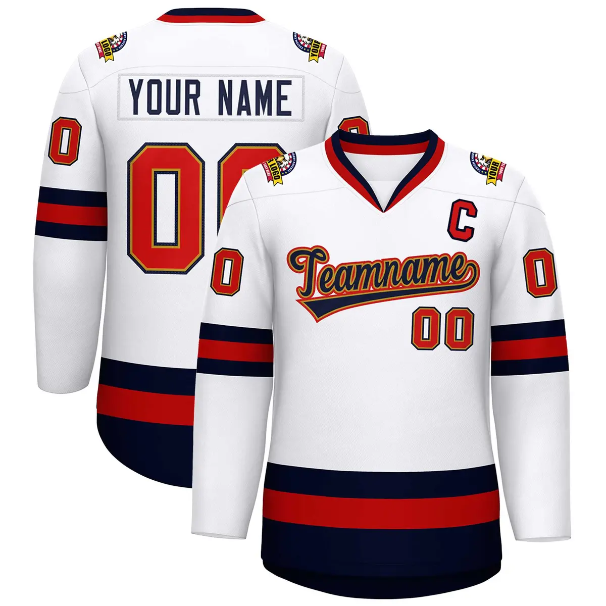 White Navy Old Gold-Red Classic Hockey Jersey
