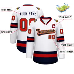 White Navy Old Gold-Red Classic Hockey Jersey 2
