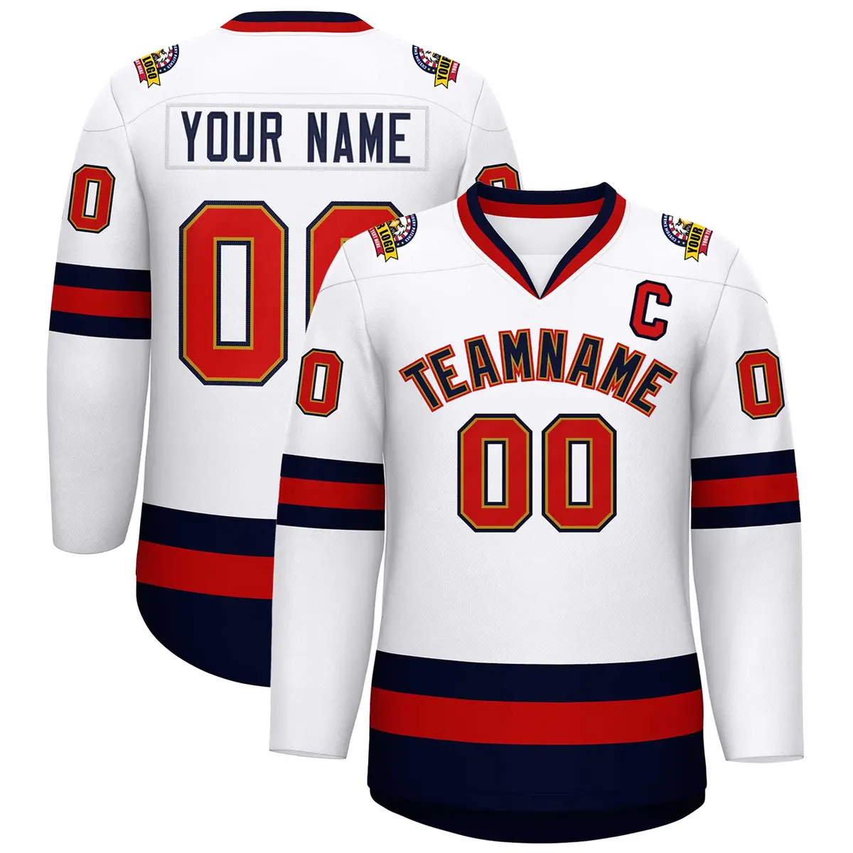 White Navy Old Gold-Red Classic Hockey Jersey
