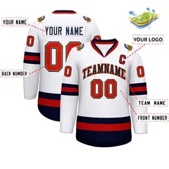 White Navy Old Gold-Red Classic Hockey Jersey 2